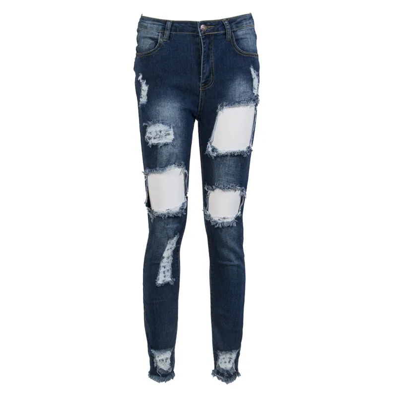 Women Ladies Fit Stretch Ripped Skinny High Waisted Hole Denim Pants