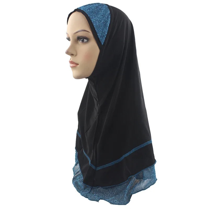 Исламский кашне в мусульманском стиле однотонный шарф-хиджаб модные Лоскутные обертывания полиэстер Макси-шали Мягкие Длинные - Цвет: Black 2