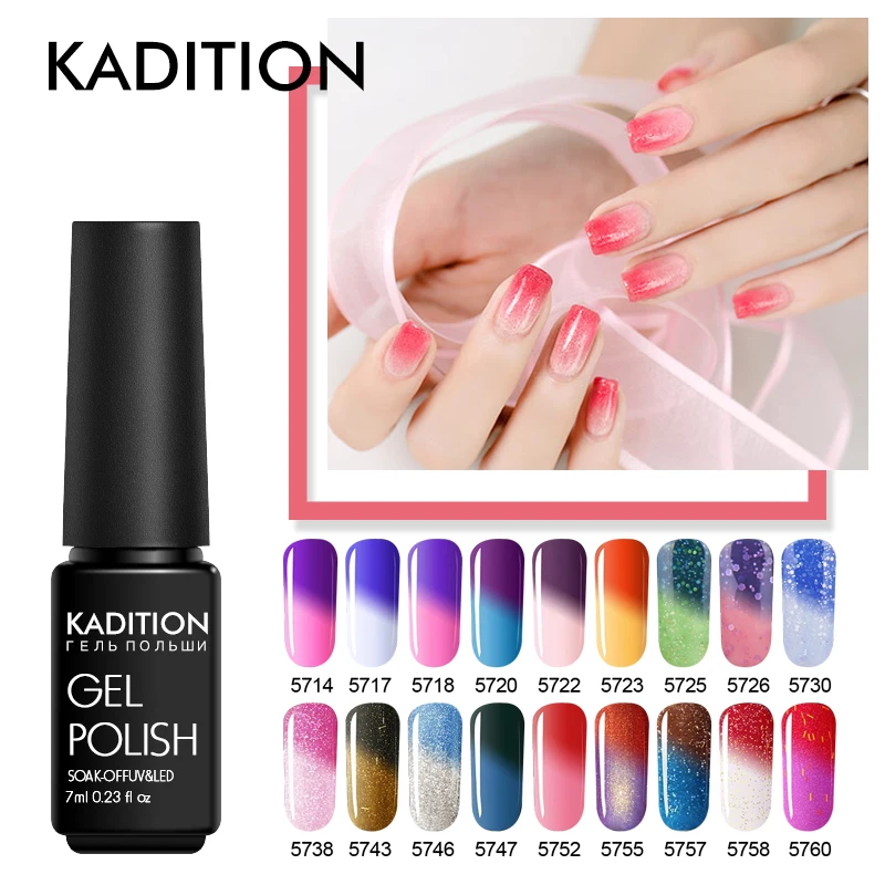 KADITION New Arrival 7ml Nail Gel Polish 1pcs Thermal Chameleon Temperature Change Mood Color DIY Art UV Varnish | Красота и здоровье