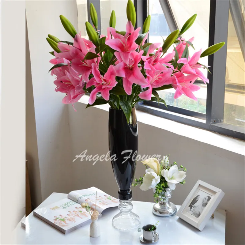 3 головки 75 см полиуретан с эффектом реального прикосновения искусственная лилия Шелковый декор для свадьбы букет цветов домашний стол выбрать 4 цвета цветок лилии