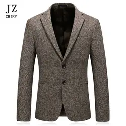 JZ главный мужской блейзер Slim Fit повседневное пиджак для мужчин хлопковый однобортный 2 Кнопки Твердые Свадебные пальто бизнес человек