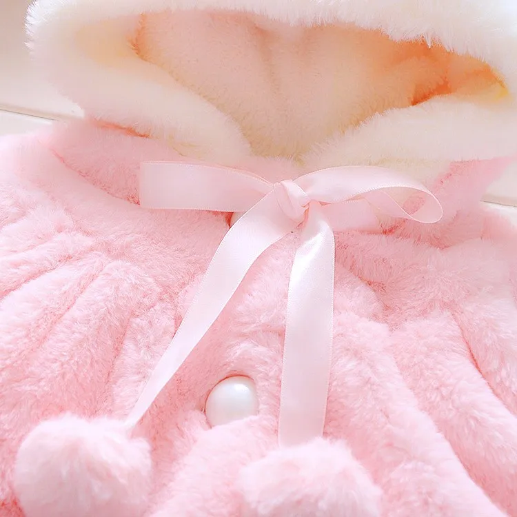 girls fleece faux fur hooded cute rabbit