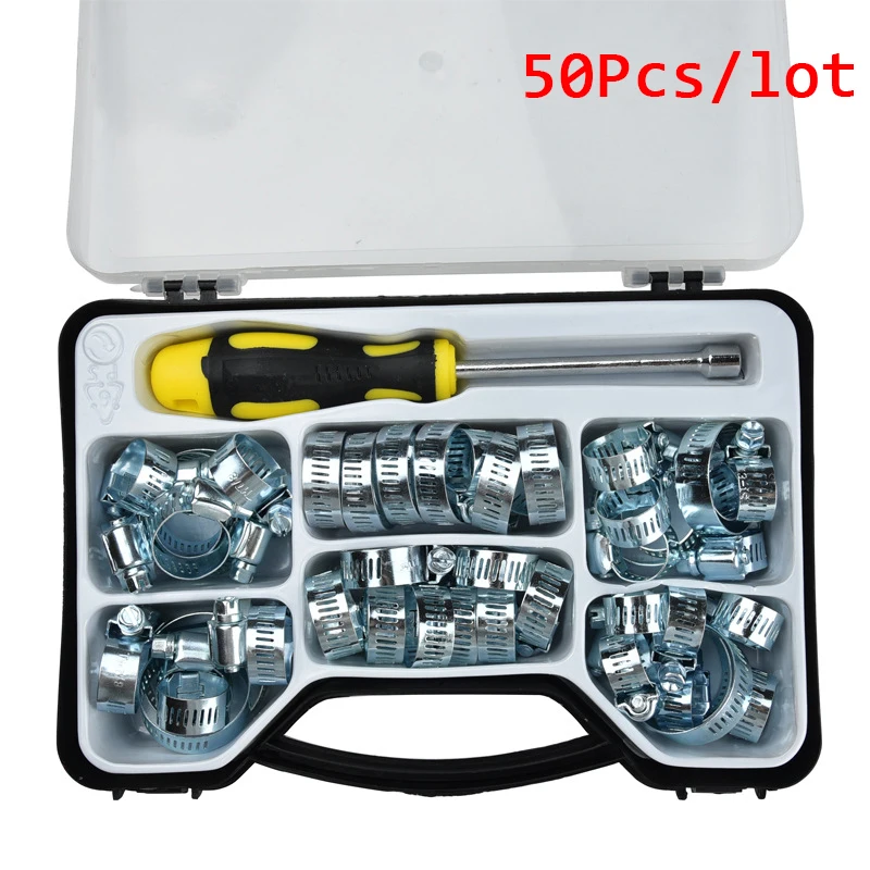 

ZtDpLsd 49Pcs Screw Worm Drive Hose Clamp +1 Pcs Screwdriver Stainless Steel Hoop Pipe Clip Type Fuel Vacuum Silicone Tube