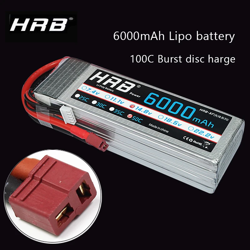 

HRB 3S 6S 4S 6000mah Lipo Battery for RC Car 50C 100C Lipo 7.4V 14.8V 22.2V Battery with T Plug Connector Tra XT60 XT90