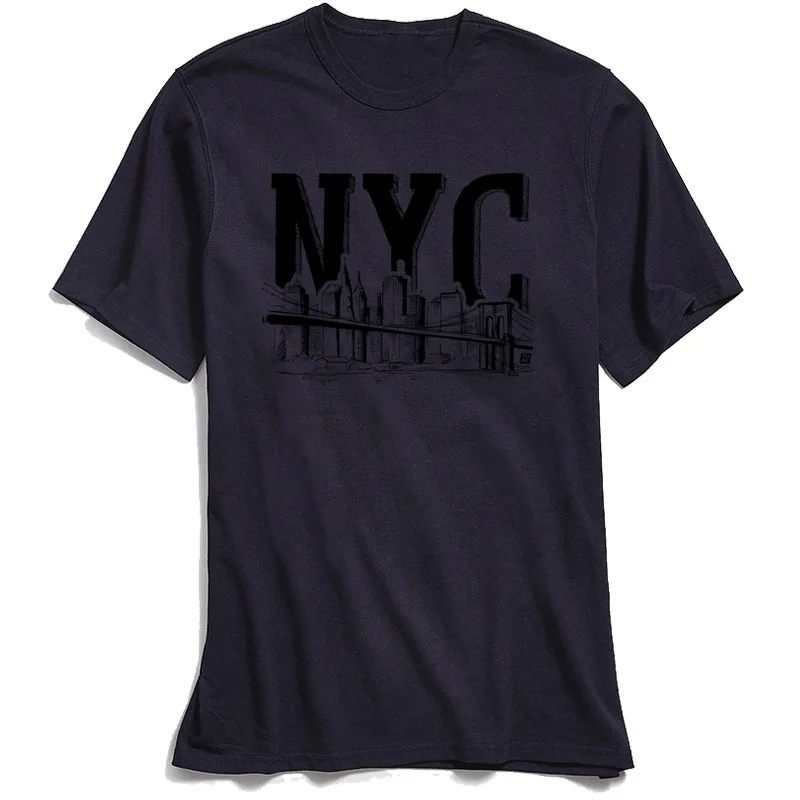 Tees New York City NYC Summer/Fall Short Sleeve 100% Cotton Round Collar Student Tshirts Fitness Tight Tee-Shirt Company New York City NYC navy