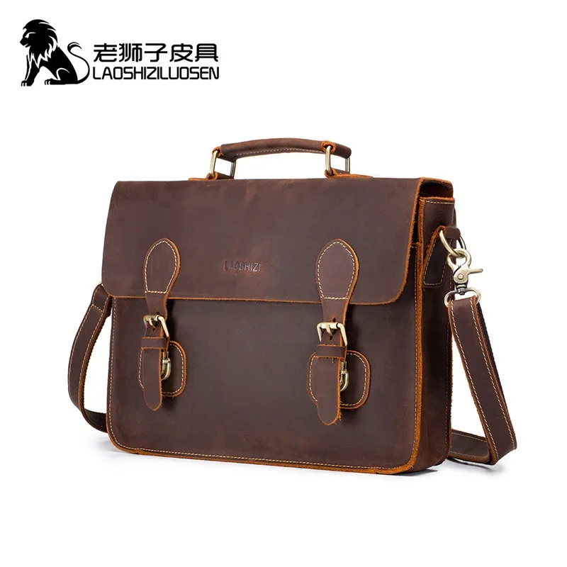 

LAOSHIZI Leather Laptop Bag for Men Genuine Leather Bag Men's Shoulder Bag Male Messenger Crossbody Bags Men Briefcase Tote