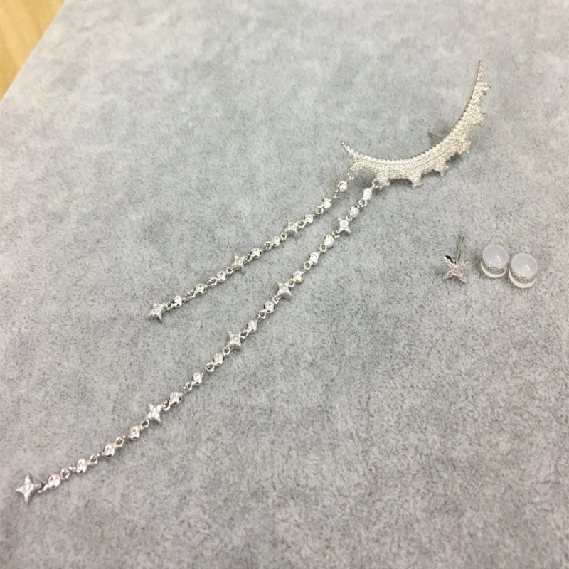 

Fits Necklace Monaco Jewelry with Women's Jewelry Party Gift Charm 925 Sterling Silver Zircon Moon Stars Long Earrings