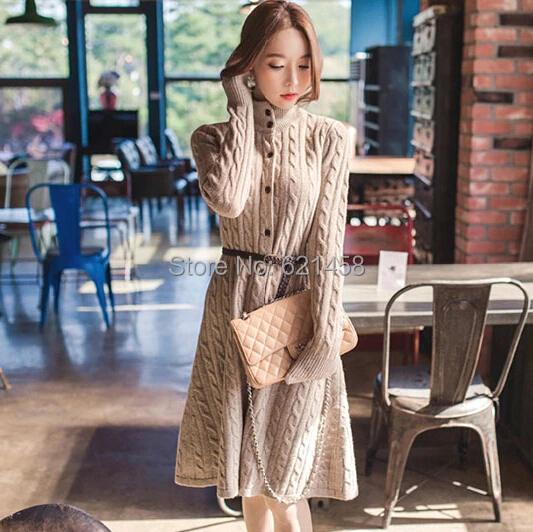

Hot Sale 2019 Newest Women Autumn Winters Cardigan Sweaters Dress Fashion Long Sleeve Knitted Dress Wool Long Dresses