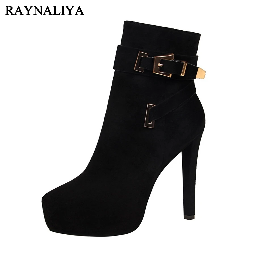 

2018 New Women Black Platform Boots Zipper Sexy Pointed Toe High Heels Shoes Short Plush Winter Ankle Boots Shoes DS-B0061