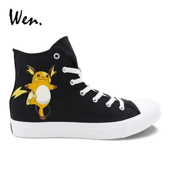 

Wen High Top Canvas Female Sneakers Anime Hand Painted Shoes Pokemon Go Raichu Lace Up Cosplay Shoes for Male Zapatillas Zapatos
