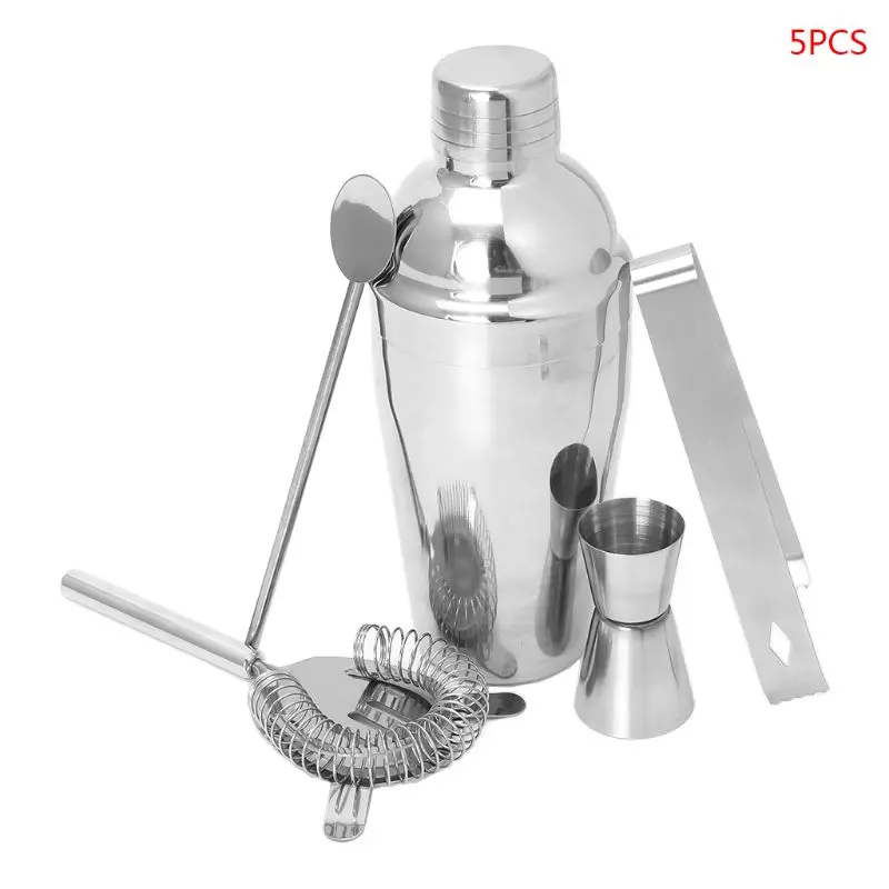 

5pcs/set Stainless Steel Cocktail Shaker Mixer Drink Bartender Stirring Spoon Martini Bar Tools Kit Barware Bar Supplies