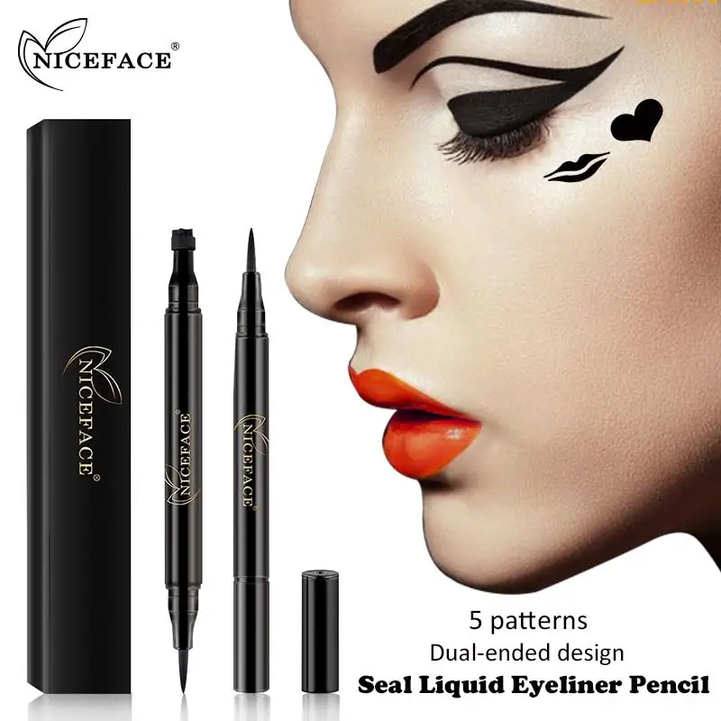 NICEFACE Two Sides Stamp Eyeliner Black Star Kiss Eye Liner Pencil Fast
