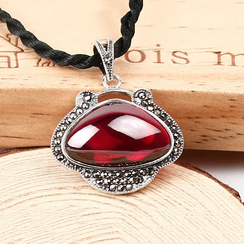 

FNJ 925 Silver Pendant Pure S925 Solid Thai Silver Natural Green Stone Synthetic Garnet Pendants for Women Jewelry Making