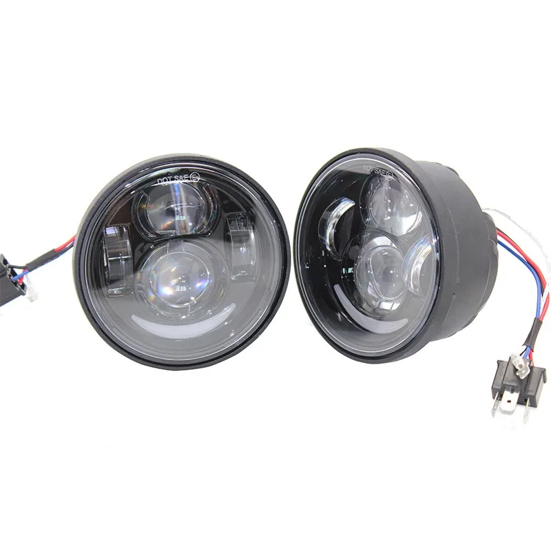 Pair Black Motorcycle Led Headlight 4.65 Fat Bob Led Headlamp With HiLo Beam Angel eyes For Harley Dyna Fat Bob Light (5)