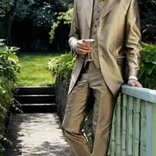 На трех пуговицах для мальчиков, смокинги, блестящий золотой костюм жениха Свадебные/ужин Костюмы Best Man жениха(пиджак+ штаны+ галстук+ жилет) B235