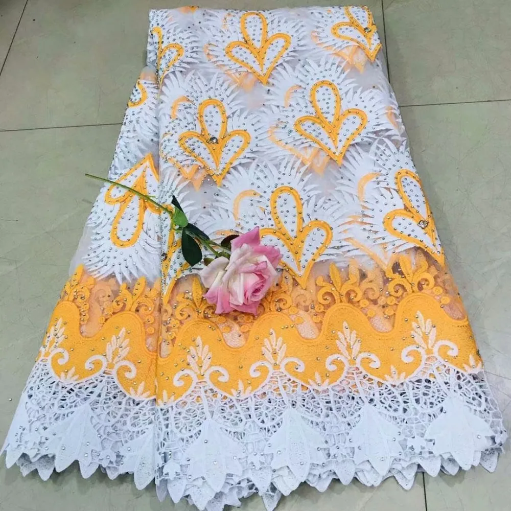 

African Lace Fabric Orange Color French Laces Fabric With Nice Flower Embroidered Nigerian Lace Fabrics For Wedding Dresses