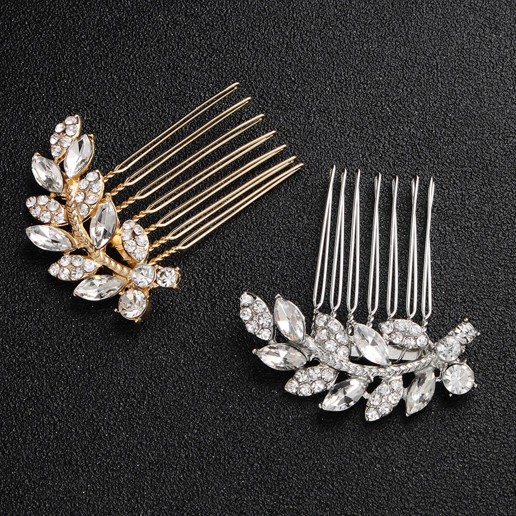 

Rhinestone Leaves Hair Comb Clip Wedding Bridal Alloy Hair Pins Women Jewelry Styling Brush Girl Female Gift