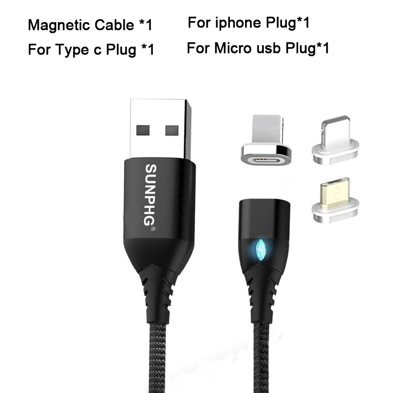 SUNPHG Магнитный зарядный кабель 3 в 1 Micro USB Ksiomi Быстрая зарядка для iPhone XS для samsung type C Xiaomi Xiomi - Тип штекера: 3 in 1    1m