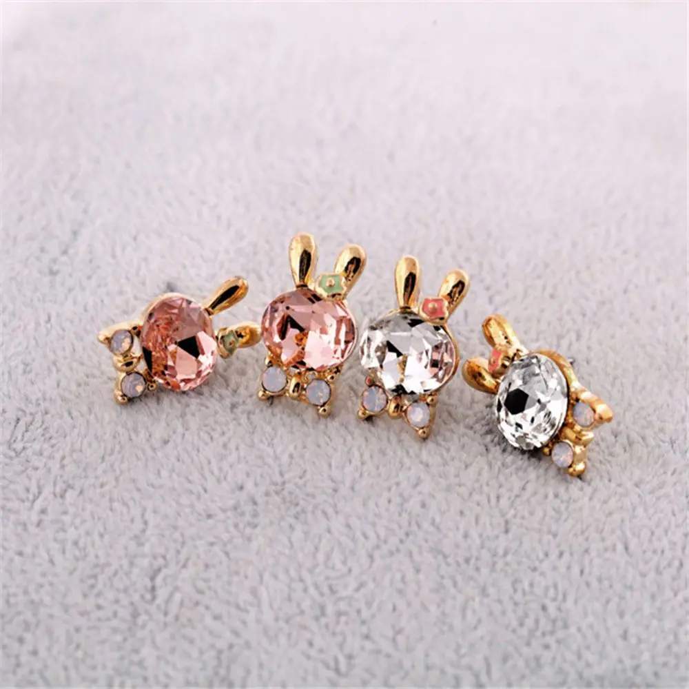 1Pair Rabbit Stud Earring Lovely Shine Crystal Animal Bunny Jewelry