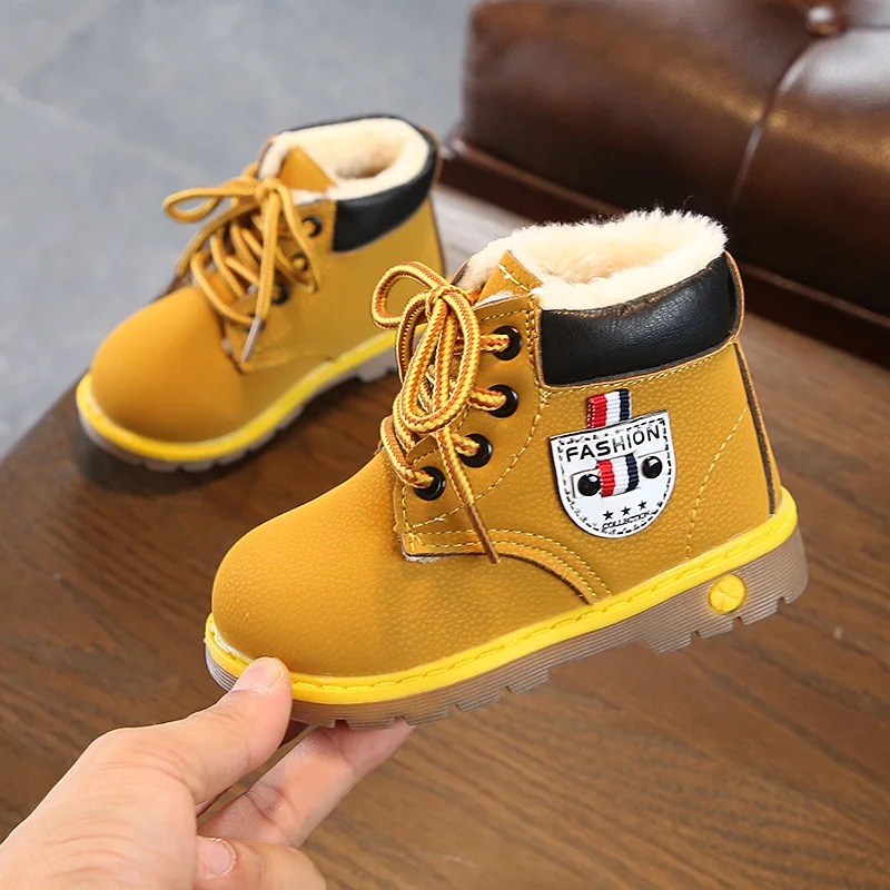 

2018 Kids Autumn Winter Fashion Child Leather Boots For Girls Boys Lace-Up Martin Boot Shoes Casual Child Baby Boots Soft Bottom