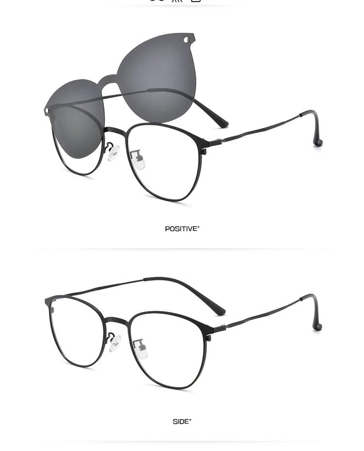 Магнитные солнцезащитные очки, мужские, на застежке, солнцезащитные очки для женщин, поляризационные линзы, сплав, оптическая рамка, клипсы, близорукость, FM - Цвет линз: balck