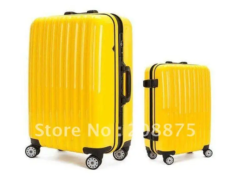 yellow Aluminum frame aircraft wheel travel box / ABS luggage