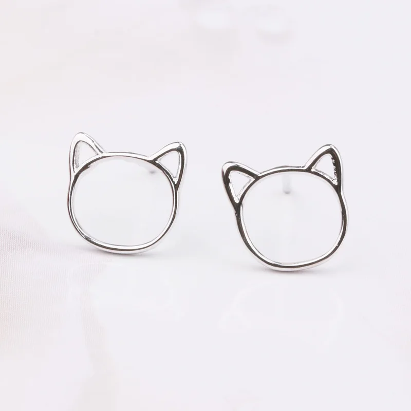 

Silver Cute Hollow Cat Earrings For Women Girl Kitty Stud Earrings Fashion 925 Sterling jewelry