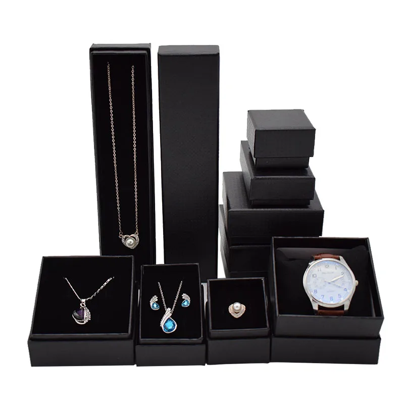 

Wholesale/Custom Black Knitted Paperboard Jewelry Box For Bracelet Necklace Ring Earrings Pendant Gift Boxes Set Display Holder
