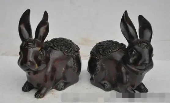 

S01999 5"chinese fengshui bronze animal zodiac Rabbit Bunny wealth rich lucky fu statue (A0321)
