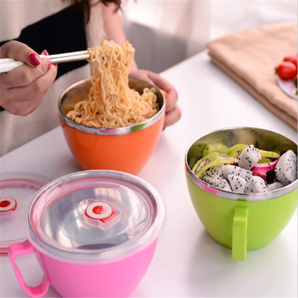 

Solid Stainless Steel Bowl Instant Noodle Bowl With Lid With Handle 900ml Large Stainless Food Container Rice Bowl Soup Bowl