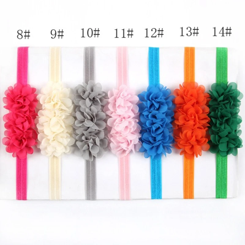 Nishine/10 шт./лот, аксессуары для волос для девочек, детская разноцветная шифоновая повязка на голову с цветами, бандо, милый шифоновый головной убор