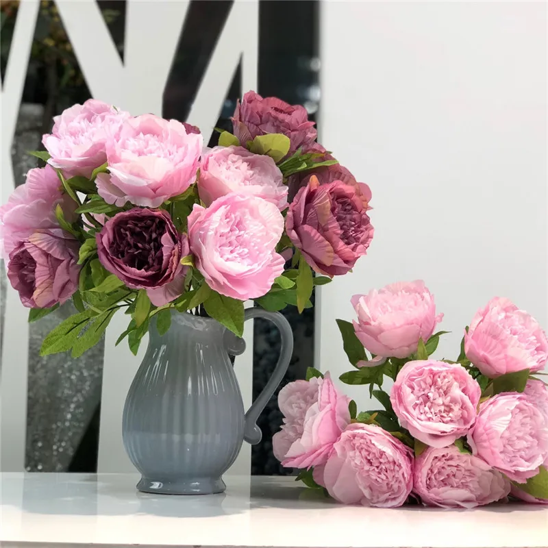 

Flone 9 Heads Artificial Peony Flower Simulation Peony Bouquet Fake Silk Flowers Wedding Home Party Flower Wall Decor Floral