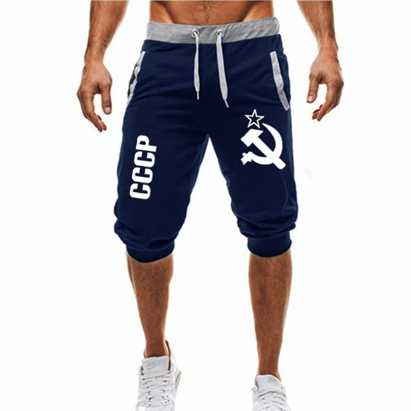 2019New Модные мужские спортивные пляжные шорты, брюки, хлопковые спортивные брюки, шорты для фитнеса, повседневные спортивные шорты - Цвет: 14   Navy blue