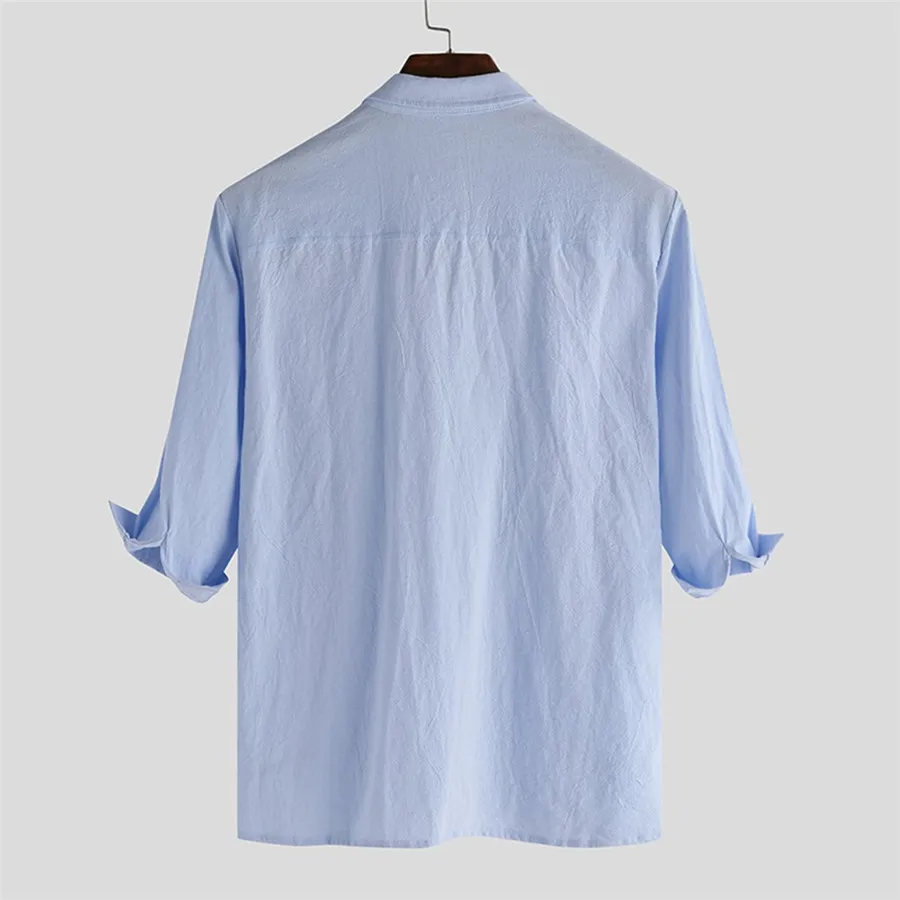 2019 Men's fashion surfing shirt solid color cotton cropped sleeve shirt swimming suit for men long camisa camiseta  surf 30J22 (5) - 副本