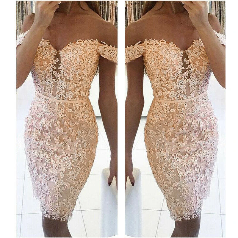 

2019 New Women Sexy Lace Out Off Shoulder V-Neck Bodycon Mini DressSummer Casual Short Sleeve Cocktail Clubwear Pencil Dress