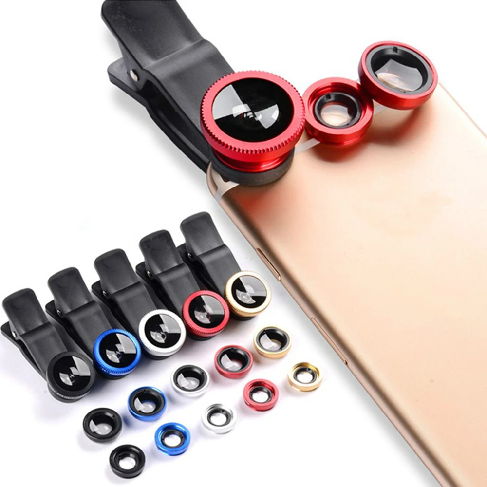 

Universal Clip 3 in1 Mobile Phone Camera HD Fish Eye Macro Wide Angle Lens For iPhone 7 8 6 6s Plus X For Samsung Xiaomi Huawei
