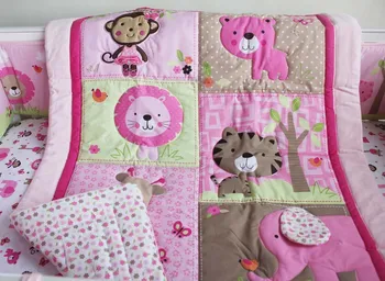 

Ups Free 7 Pcs Cartoon cat Baby Bedding Set Baby cradle crib cot bedding set cunas crib Quilt Sheet Bumper Bed Skirt Included