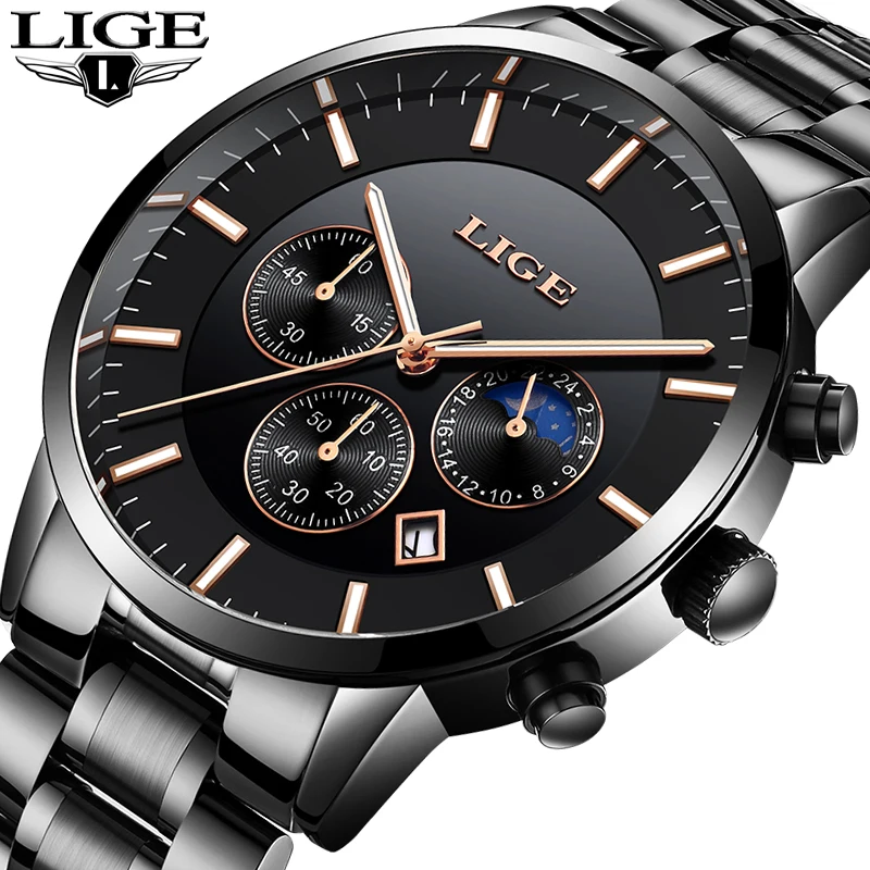 

New LIGE Men Watches Top Brand Luxury Chronograph Male Sport Quartz Watch Men Full Steel Waterproof Military Watch Reloj hombre