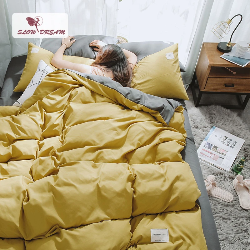 Slowdream Yellow Bedspread Gray Bed Flat Sheet Pillowcase Double Queen Decor Home Bedding Set Japan Style Nordic Duvet Cover Set Bedding Sets Aliexpress