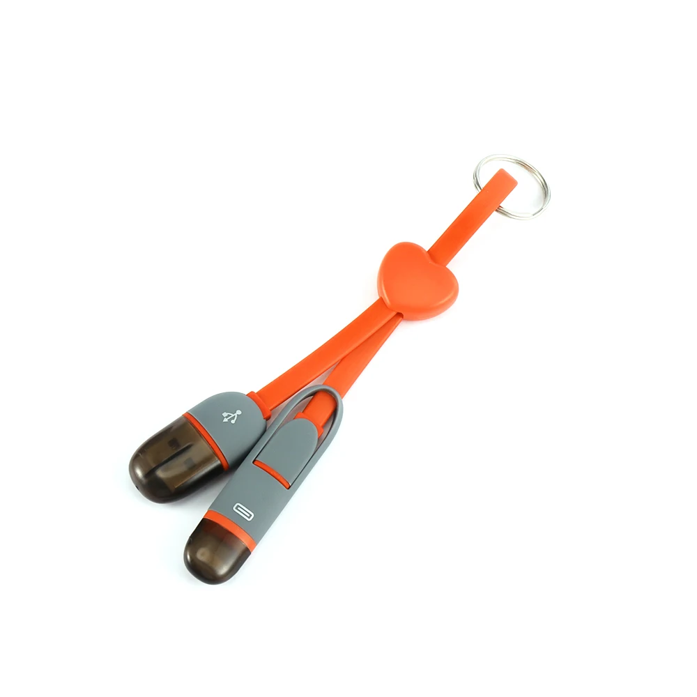 2 в 1 Синхронизация Micro USB IOS зарядное устройство кабель адаптер брелок кабель сердце Sahpe для iPhone samsung Аксессуары для телефонов Android - Название цвета: Оранжевый