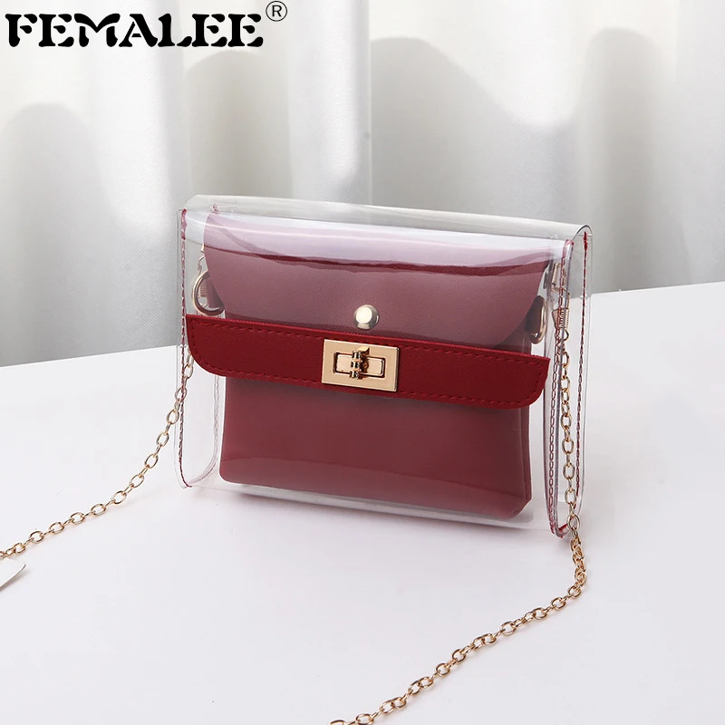 

Women's Transparent Bag Mini PVC Clear Satchel Bag Fashion Chain Shoulder Crossbody Bags Ladies Messenger Small Purses Handbags