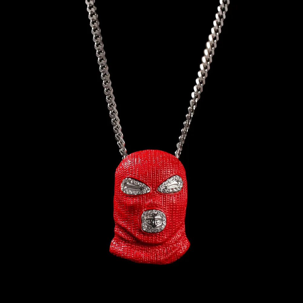 Hip Hop CSGO Pendant Necklace Punk Style Cuban Chain Long Bling Rock Jewelry Rhinestone red Mask Head Charm for Men | Украшения и