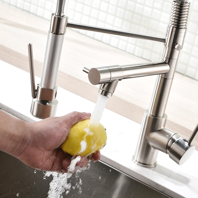 Fapully Spring Pull Down Kitchen Faucet Brushed Nickel Chrome Crane 2 Outlet Spray Dual Spouts 360 Swivel Kitchen Mixer Taps 191 Fapully Spring Pull Down Kitchen Faucet Brushed Nickel Chrome Crane 2 Outlet Spray Dual Spouts 360 Swivel Kitchen Mixer Taps 191