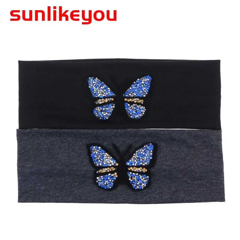 

Sunlikeyou Fashion Butterfly Rhinestone Hair Band For Women Hair Accessories Cotton Elastic Turban Girl Casual Headbands