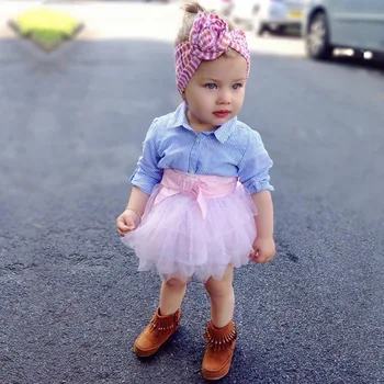 

Little Girls Spring Summer Clothing Bay Girls Long Sleeved Shirt Pink Gauze Skirt Two-piece Outfit New Born Baby Girl Clothes