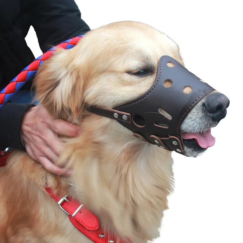 

New Dog Anti Bite Mouth Guard Mesh Covers Anti-barking Dog Muzzle Pet Bite-proof Mask Leather Dog Collar Adjustable Pet Supplies