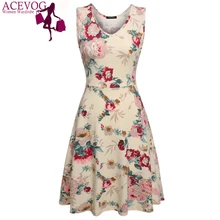 ACEVOG Brand 2017 Summer Vintage Dress Women Sexy 1950s 60s Lady Floral Print Robe Sleeveless Dresses Feminino Vestidos Mujer