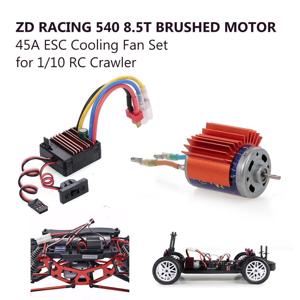 

ZD Racing RC Motor Car Spare Parts 540 8.5T Brushed Motor with 45A ESC Cooling Fan Set for 1/10 RC Buggy Truggy Truck Crawler