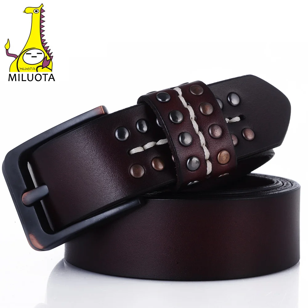 [MILUOTA] Dress Belt Woman Genuine Leather Black Metal pin Buckle Belts