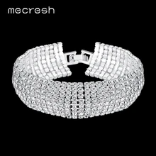Mecresh европейские Простые Стразы, свадебные браслеты для женщин, прозрачные 8 ряд, женские вечерние браслеты, Классические свадебные ювелирные изделия, MSL341-8